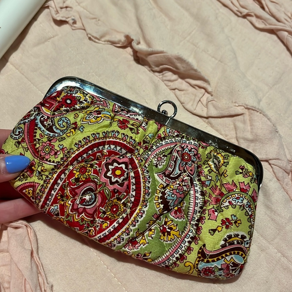 Vera Bradley Green and Red Paisley Wristlet